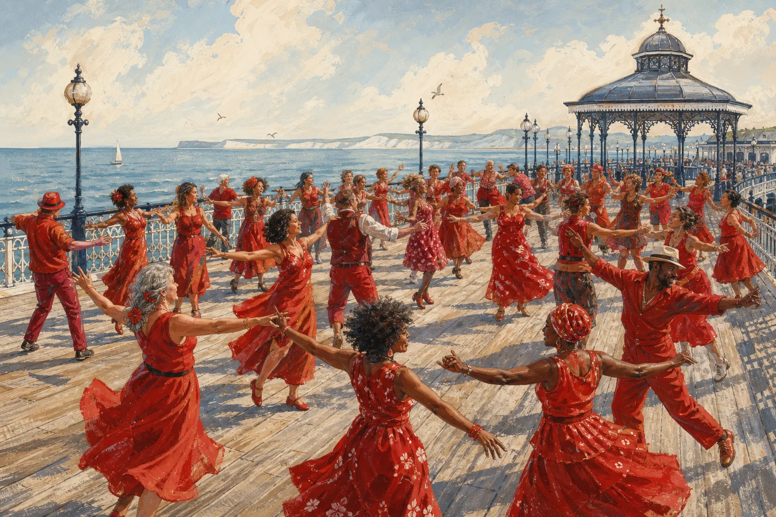 Southend Pier’s Sunday Turns Into a Sea of Red-Dressed Cathys